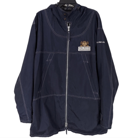 PGA Seniors Championship Advil PRO-AM Size L Go Pak Jacket Rain Wind Navy Blue - Picture 1 of 14